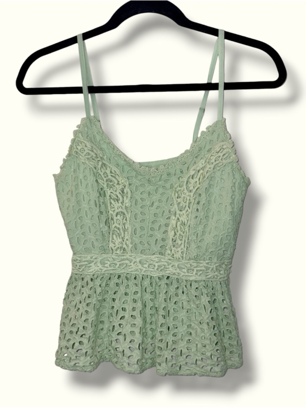 Japna Mint Eyelet Lace Peplum Cami Top